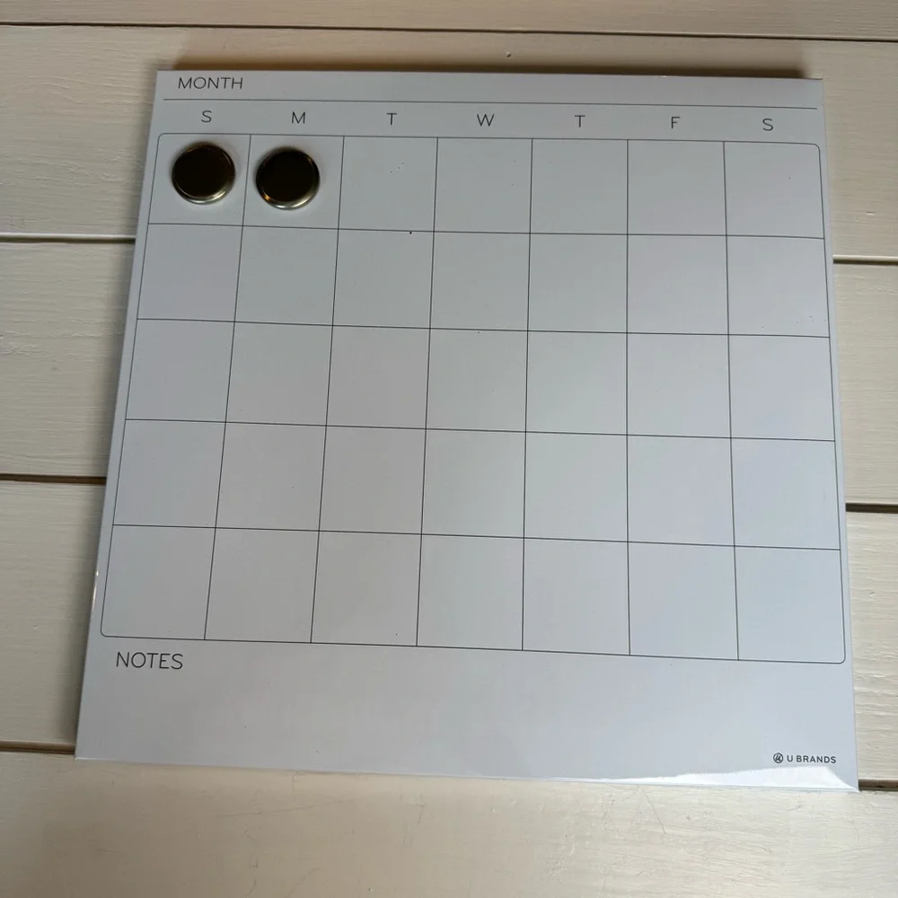 White Magnetic Dry Erase Calendar Board 14”x14”